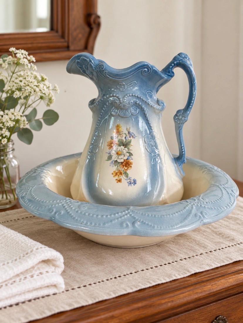 Antique Blue Wash Basin Set - Etsy