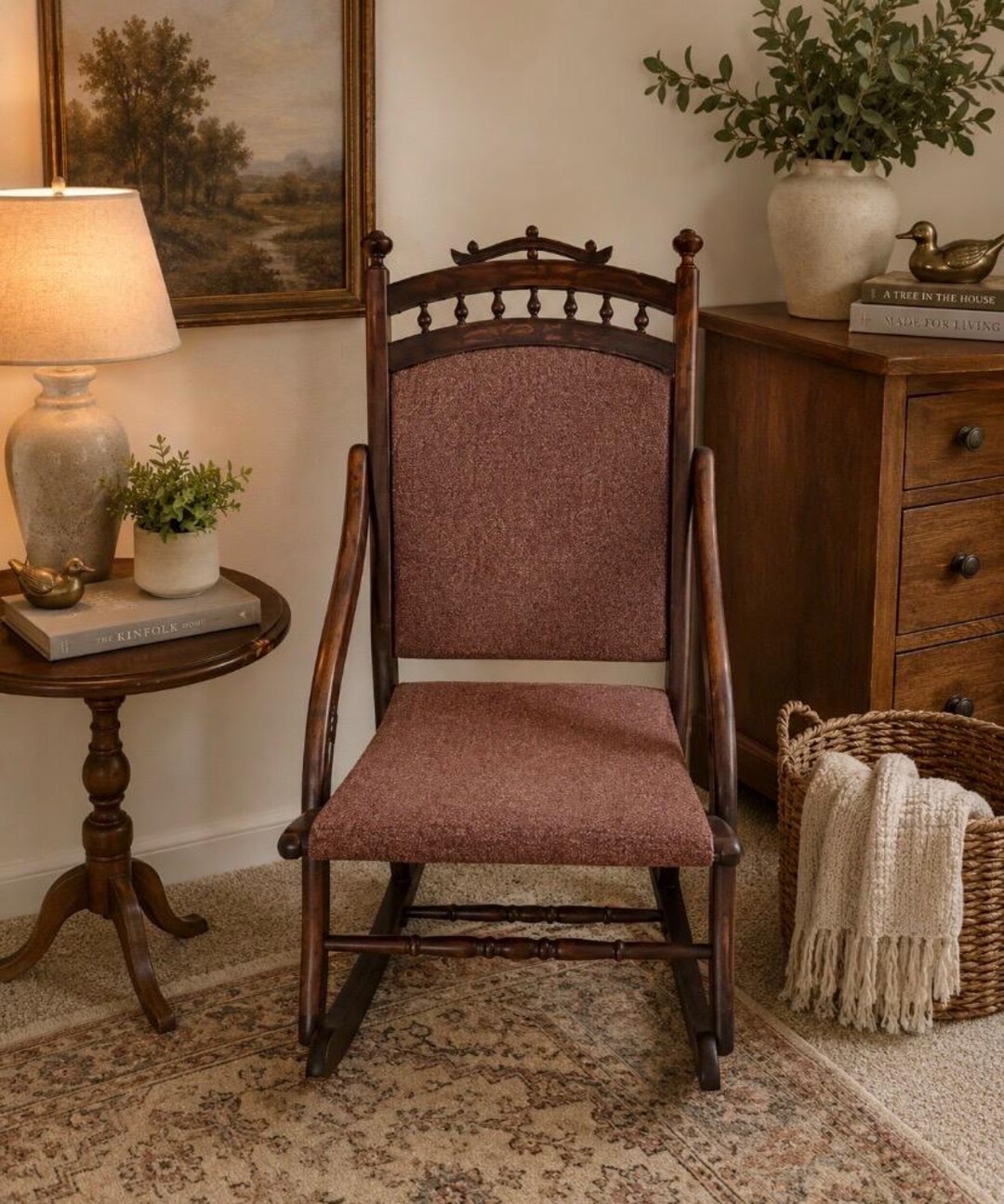 Antique Parlor Rocker Antique Victorian Parlor Rocking Chair, Hand Carved Wood, Carpet ...