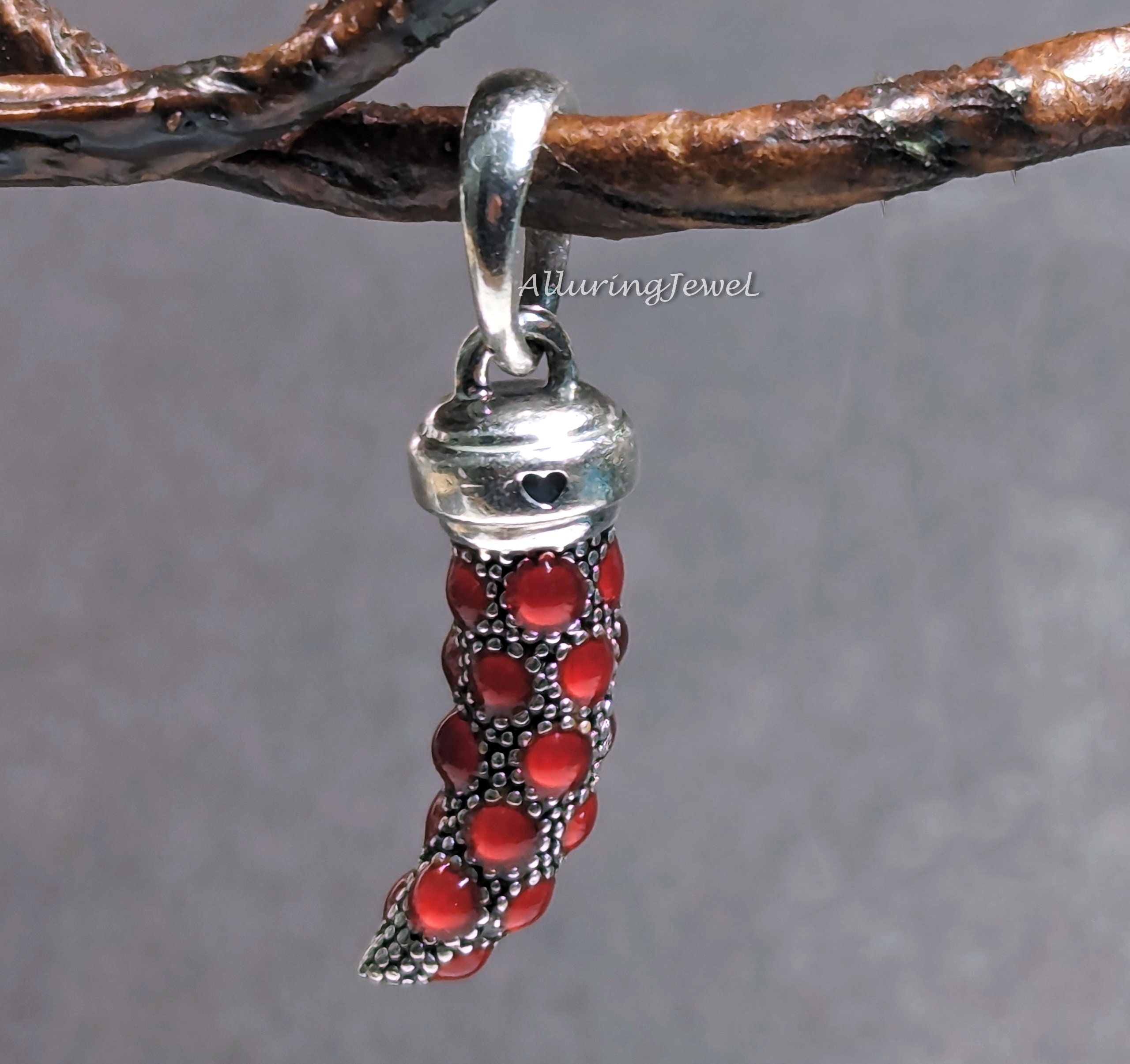 Red Enamel Italian Horn Charm - Sterling Silver | Stackable Italian Charm For Protection & Good Luck