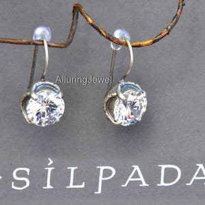 Silpada retired EARRINGS W1863 CENTER STAGE 10mm Cubic Zirconia Sterling Silver Earrings oxidized hook drop