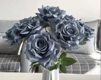 Dusty Blue Artificial Rose Flowers /Silk Roses/  /Artificial Flowers / High Quality Roses /Head Wedding Roses/Rose Bouquet Flowers