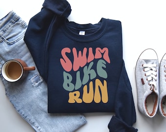 Gift for Triathlete, Triathlon Crew Neck, Triathlete Relay Team, Cute Race Sweatshirt, Biker, Runner, Swimmer, Sprint Triathlon