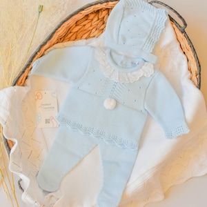 Spaanse gebreide set pasgeboren gebreide outfit primera puesta babyshower gebreide kledingin pasgeboren outfit eerste outfit baby gender reveal recien nacido
