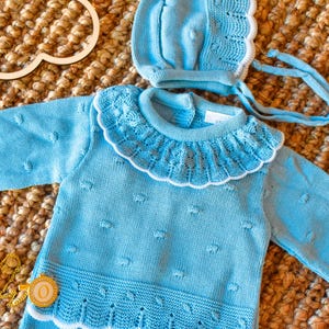 Spaanse gebreide pasgeboren gebreide set peto primera puesta babyjongen gebreide kleding pasgeboren outfit eerste outfit baby gebreide footie baby ziekenhuis