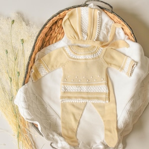 Pasgeboren katoenen outfit Spaanse gebreide set pasgeboren primera puesta gebreide pasgeboren outfit eerste outfit pasgeboren outfit eerste gebreide doek