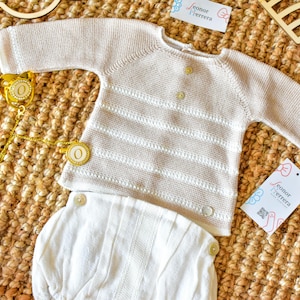 Knit Cotton Baby Outfit Set: Newborn Christening Gift, Handmade