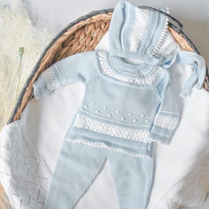 Handmade Cotton Knit Newborn Outfit: Spanish Style Baby Set