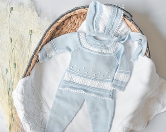 Ensemble tricot en coton bleu ciel, première tenue de l'hôpital fabriquée en Espagne
