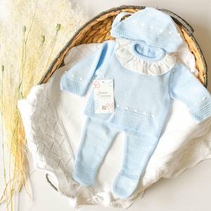 Knitted Clothes for Newborns Boy Spanish Set Knit Baby Outfit for Coming Home Baptism babyShower Gift welcome baby hospital Outfit