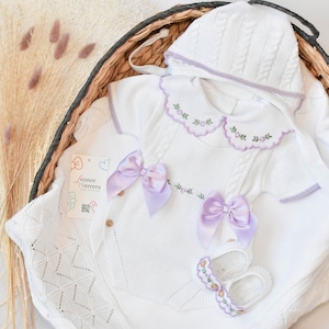 Peto Knit Newborn Baby girl with Shoes Hospital outfit set for newborn primera puesta