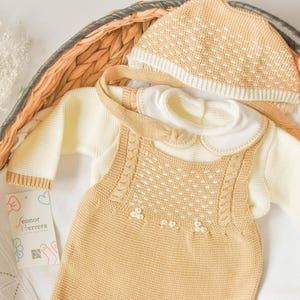 Handmade Knit Newborn Romper Set: Hypoallergenic cotton, Beige