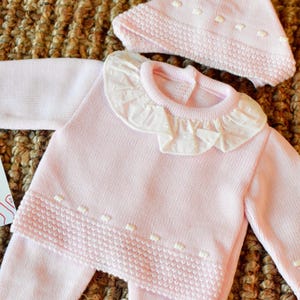 Knitted Clothes for Newborns Girl Spanish Set Knit Baby Outfit for Coming Home Baptism babyShower Gift welcome baby hospital Outfit premmie