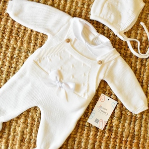 Handmade Knit Newborn Outfit: Spanish Style Romper Set