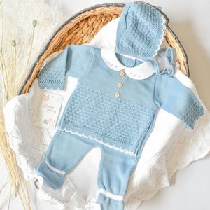 Gebreide kleding pasgeborenen jongen Spaans set gebreide babyoutfit voor thuiskomen Doop en douche cadeau Recien nacido premmie cadeau