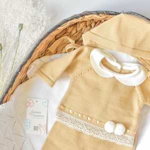 Newborn Knit Outfit: Neutral Spanish Style Baby Clothes Set