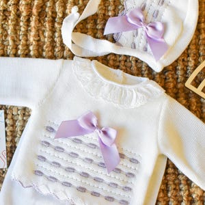 Knitted Clothes Newborns girl Spanish Set Knit Baby Outfit for Coming Home Christening Baptism and Shower Gift Recien nacido premmie gift