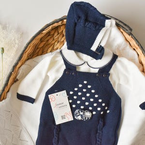 Spaanse gebreide pasgeboren gebreide set babyjongen gebreide kleding pasgeboren romper eerste outfit baby gebreide footed primera puesta peto tejido bebe