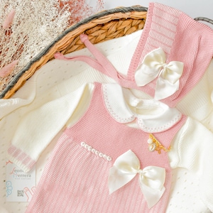 Handmade Knit Newborn Romper Set: Hypoallergenic Pink Baby Outfit