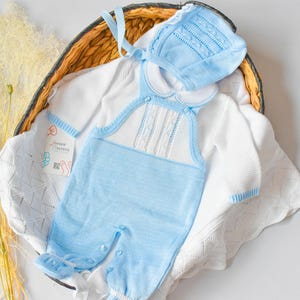 Embroidered Newborn Romper Set: Handmade Knitted Baby Clothes