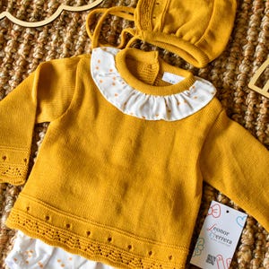 Knitted Baby Set: Yellow Stars Shortie & Bonnet - Handmade
