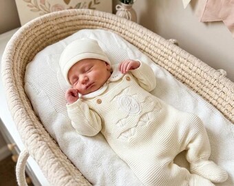 Knit newborn Cotton beige Hospital first outfit made Spain Knit Set coming home Spanish style