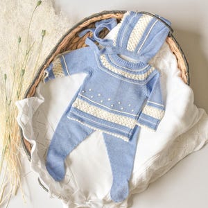 Cotton Newborn knit outfit Spanish set primera puesta baby knitted clothin newborn outfit first outfit baby knit outfit baby shower  boygift