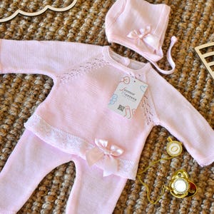 Costume en tricot avec du fil de perle pour nouveau-né Tenue de style européen pour le retour à la maison cadeau de baby shower Tenue d&#39;hôpital pour fille de Recien nacido