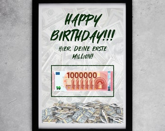 Je eerste miljoen / Het 1e miljoen - Gefeliciteerd met je verjaardag! - Digitale download - A4