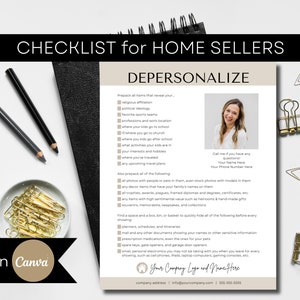 Home Staging List |  Depersonalize Prelisting Seller Checklist | Real Estate Guide | Editable Canva Template for Stagers and Agents