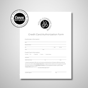 Formulario de autorización de tarjeta de crédito / Plantilla editable de Canva / Descarga instantánea / Facturación automática / Para cualquier negocio