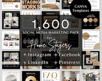 Social Media Marketing Pack | Home Staging Business | Instagram Posts, Stories, Facebook, Pinterest Pins, LinkedIn, Reels | Canva Templates