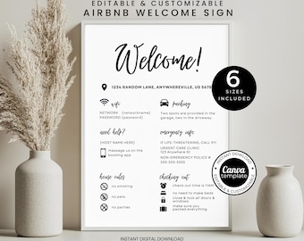 Airbnb Willkommensschild | Bearbeitbare Canva Vorlage | VRBO, Kurzzeitverleih, Urlaubsverleih Beschilderung | Sofortdownload | 6 Größen enthalten