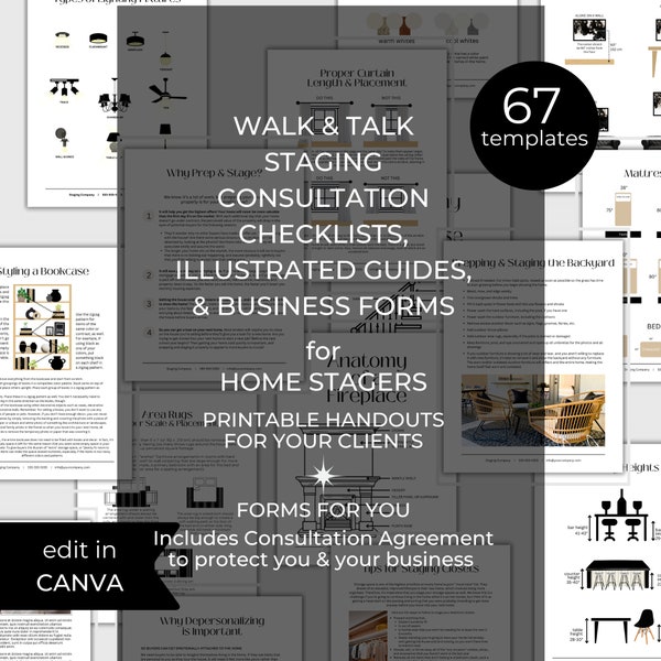 Home Staging Walk & Talk Consultation Template Bundle | Checklists, Guides, Contract, Business Forms for Real Estate Stagers | Edit in Canva