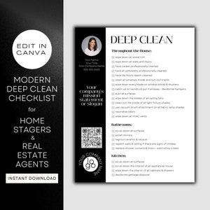 Home Staging Checklist | Deep Clean | Black & White | Pre Listing Guide for Sellers | Canva Template for Stagers and Real Estate Agents