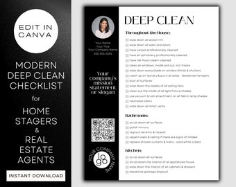 Home Staging Checklist | Deep Clean | Black & White | Pre Listing Guide for Sellers | Canva Template for Stagers and Real Estate Agents