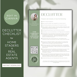 Green Declutter Checklist | Pre-Listing Prep Guide for Home Sellers | Canva Template for Home Stagers & Real Estate Agents | Staging List