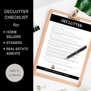 Home Staging Checklist | Pre Listing Declutter List | Canva Real Estate Template for Stagers or Agents |  Seller Guide | Black & White