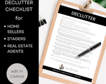 Home Staging Checklist | Pre Listing Declutter List | Canva Real Estate Template for Stagers or Agents |  Seller Guide | Black & White