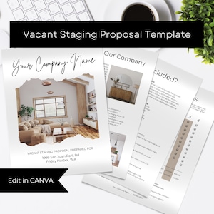 Modelo de proposta de Home Staging | Apresentação de cotação para Home Stagers | Preços de Pacotes de Preparação Imobiliária | Editar no Canva | Download instantâneo