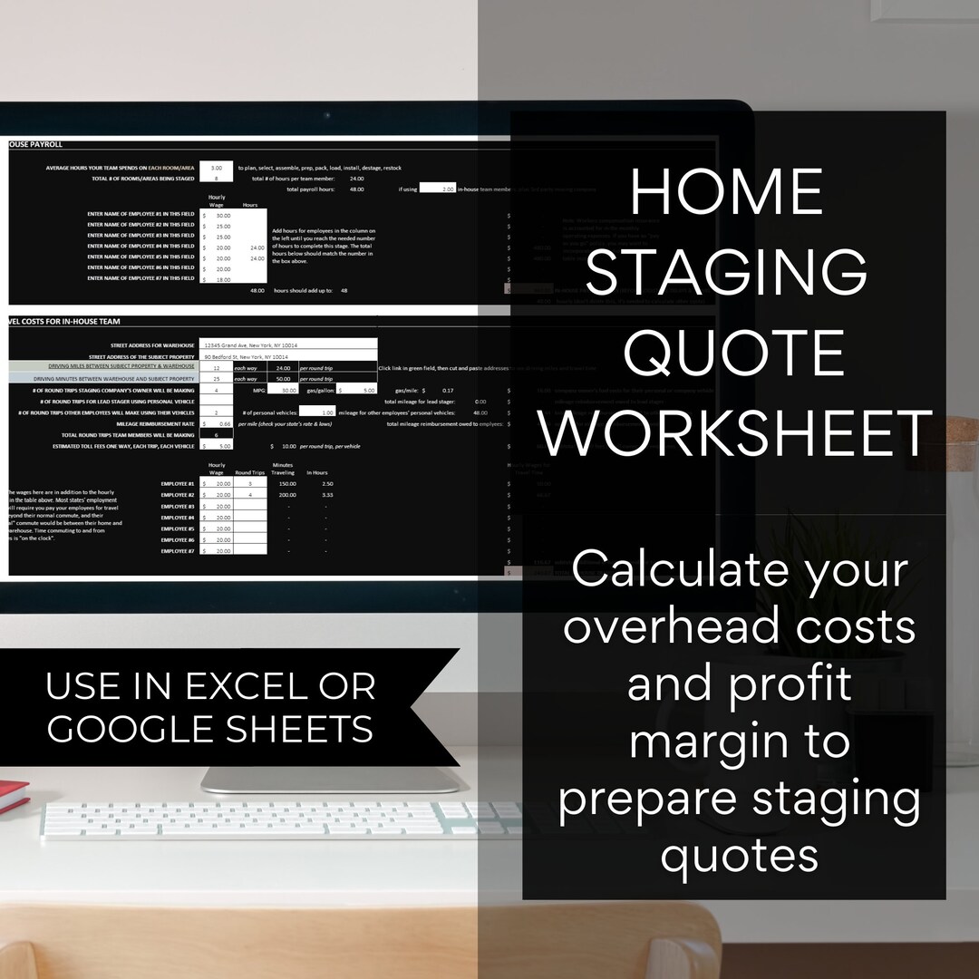 Home Staging Quote Worksheet Spreadsheet for Real Estate Stagers