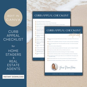 Home Staging Checklist | Canva Template for Home Stagers, Real Estate Agents | Blue & Tan | Curb Appeal