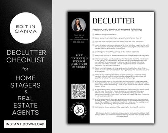 Black & White Declutter Checklist | Pre-Listing Prep Staging List for Home Sellers | Canva Template for Home Stagers, Real Estate Agents