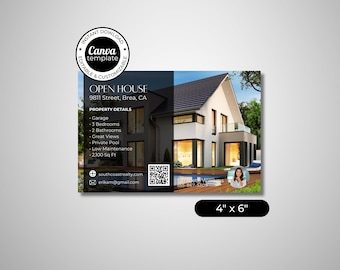 Real Estate Marketing | Open House Template | 6" x 4" Postcard | Editable in Canva