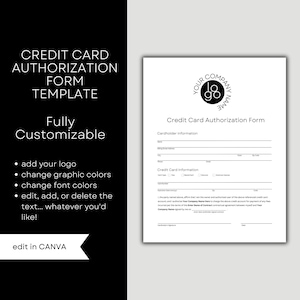 Formulaire d'autorisation de carte de crédit | Minimaliste | Modèle de toile modifiable | Téléchargement instantané | Facturation automatique | Pour toute entreprise