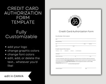 Credit Card Authorization Form | Minimalist | Editable Canva Template | Instant Download | Automatic Billing Intake | For Any Business