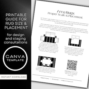 Home Staging Guide | Printable Handout for Rug Size and Placement | For Staging and Design Consultations | Canva Templates