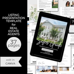Real Estate Seller Presentation | Agent Canva Template | Seller Guide | Includes Comparative Market Analysis CMA, Statistics & Checklists