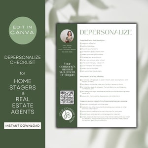 Green Modern Depersonalize Checklist | Listing Prep Check List for Home Sellers | Canva Template for Home Stagers, Real Estate Agents