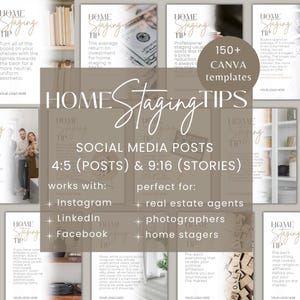 Social Media Posts for Real Estate | Staging Tips | Agent Marketing | Editable Canva Templates | Instagram | Facebook | Soft Neutral Palette
