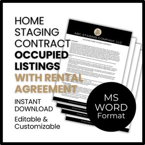 Home Staging Business Contract for Occupied Real Estate Listings | Labor & Rental Agreement for Home Stagers | Customizable MS Word Format